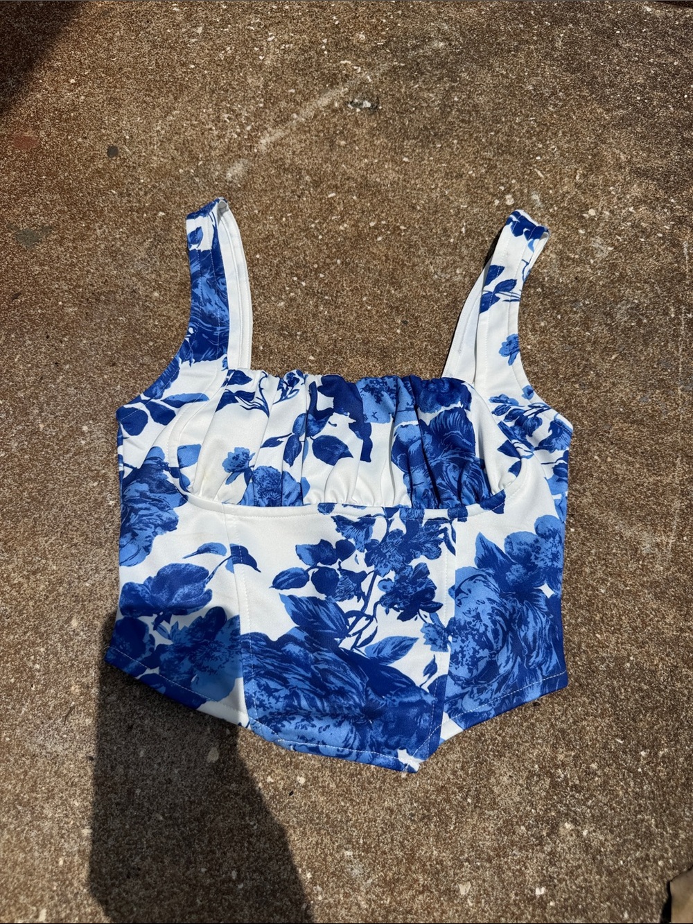 ASOS Blue and White Floral Corset Crop Top. Size 4